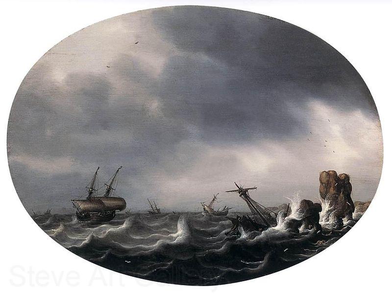 Simon de Vlieger Stormy Sea Norge oil painting art